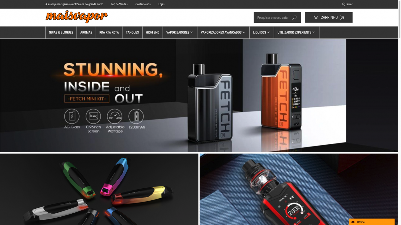 Vendas online (e-commerce) loja virtual site cigarros eletrónicos
