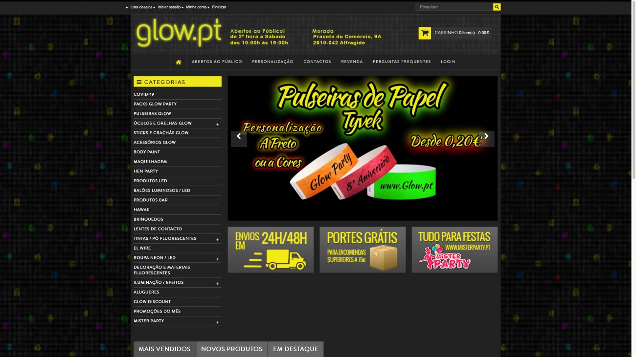 website artigos fluorescentes para festas